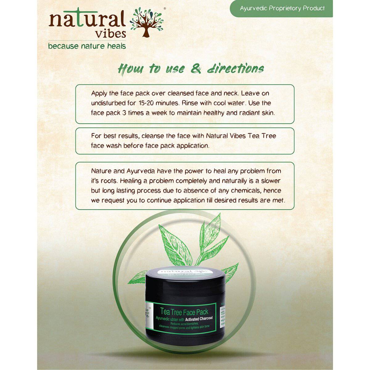 Ayurvedic Tea Tree and Activated Charcoal Face Pack 50g – Face Pack by Natural Vibes available on Brown Living™. . SKU: 063 - 01370 - NV_teatree_charcoal_pack_50g. Img 19.