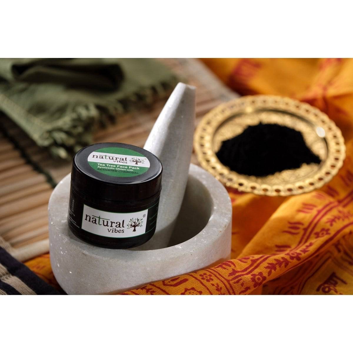 Ayurvedic Tea Tree and Activated Charcoal Face Pack 50g – Face Pack by Natural Vibes available on Brown Living™. . SKU: 063 - 01370 - NV_teatree_charcoal_pack_50g. Img 13.