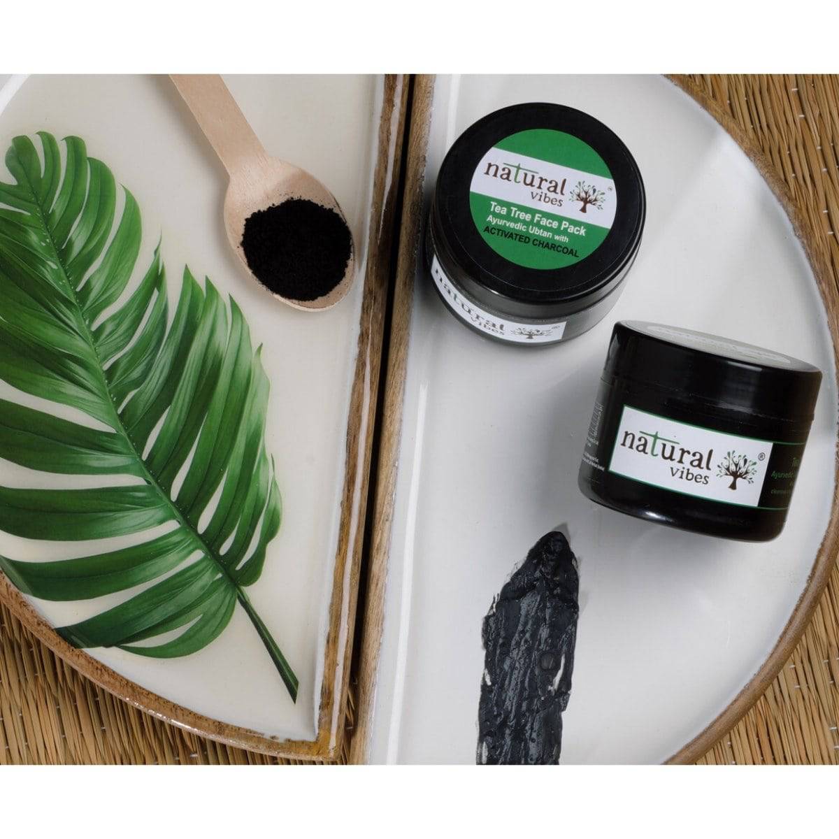 Ayurvedic Tea Tree and Activated Charcoal Face Pack 50g – Face Pack by Natural Vibes available on Brown Living™. . SKU: 063 - 01370 - NV_teatree_charcoal_pack_50g. Img 9.