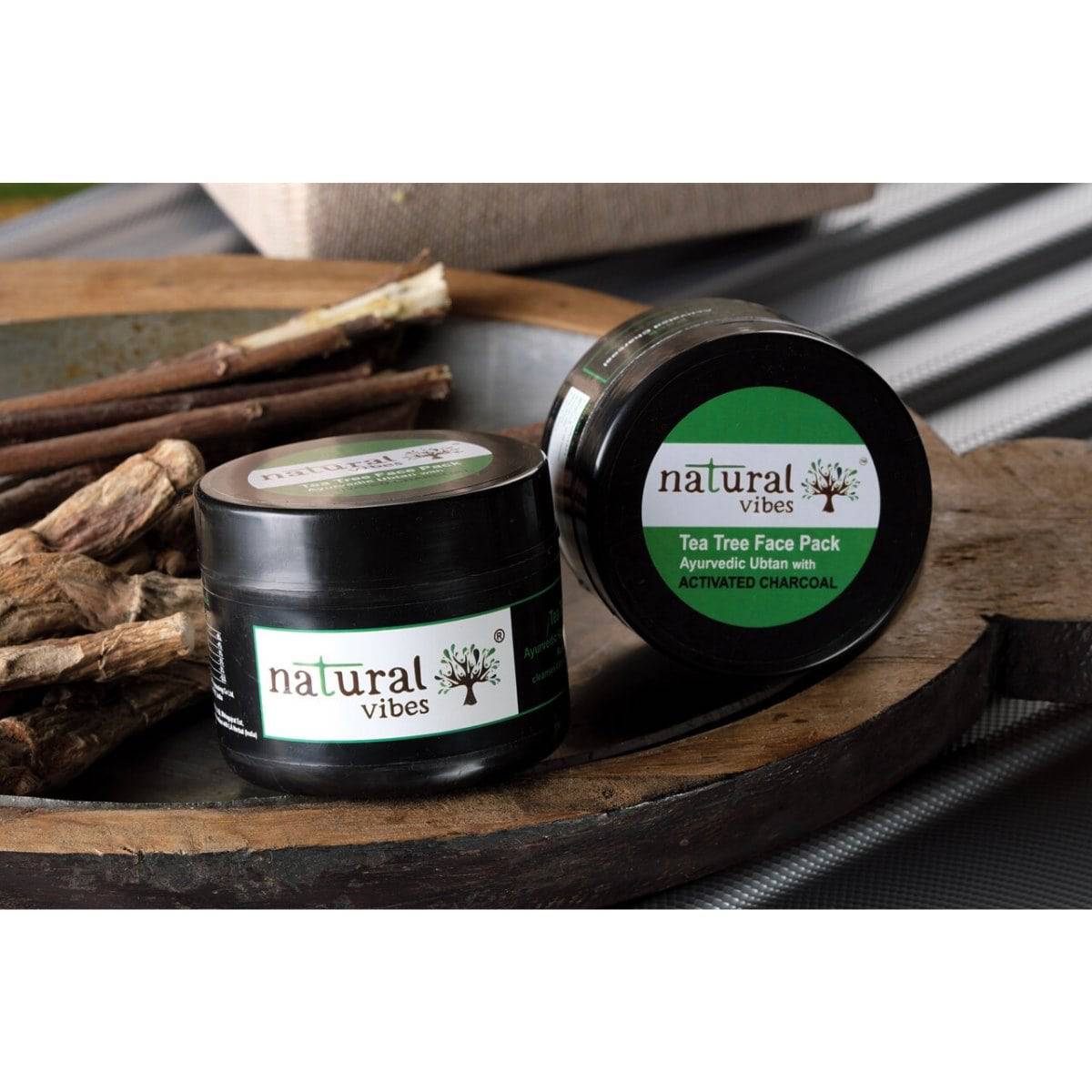 Ayurvedic Tea Tree and Activated Charcoal Face Pack 50g – Face Pack by Natural Vibes available on Brown Living™. . SKU: 063 - 01370 - NV_teatree_charcoal_pack_50g. Img 14.
