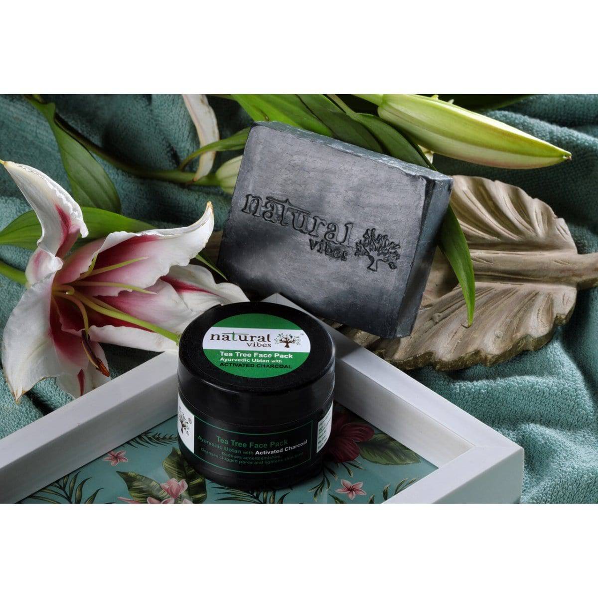 Ayurvedic Tea Tree and Activated Charcoal Face Pack 50g – Face Pack by Natural Vibes available on Brown Living™. . SKU: 063 - 01370 - NV_teatree_charcoal_pack_50g. Img 10.