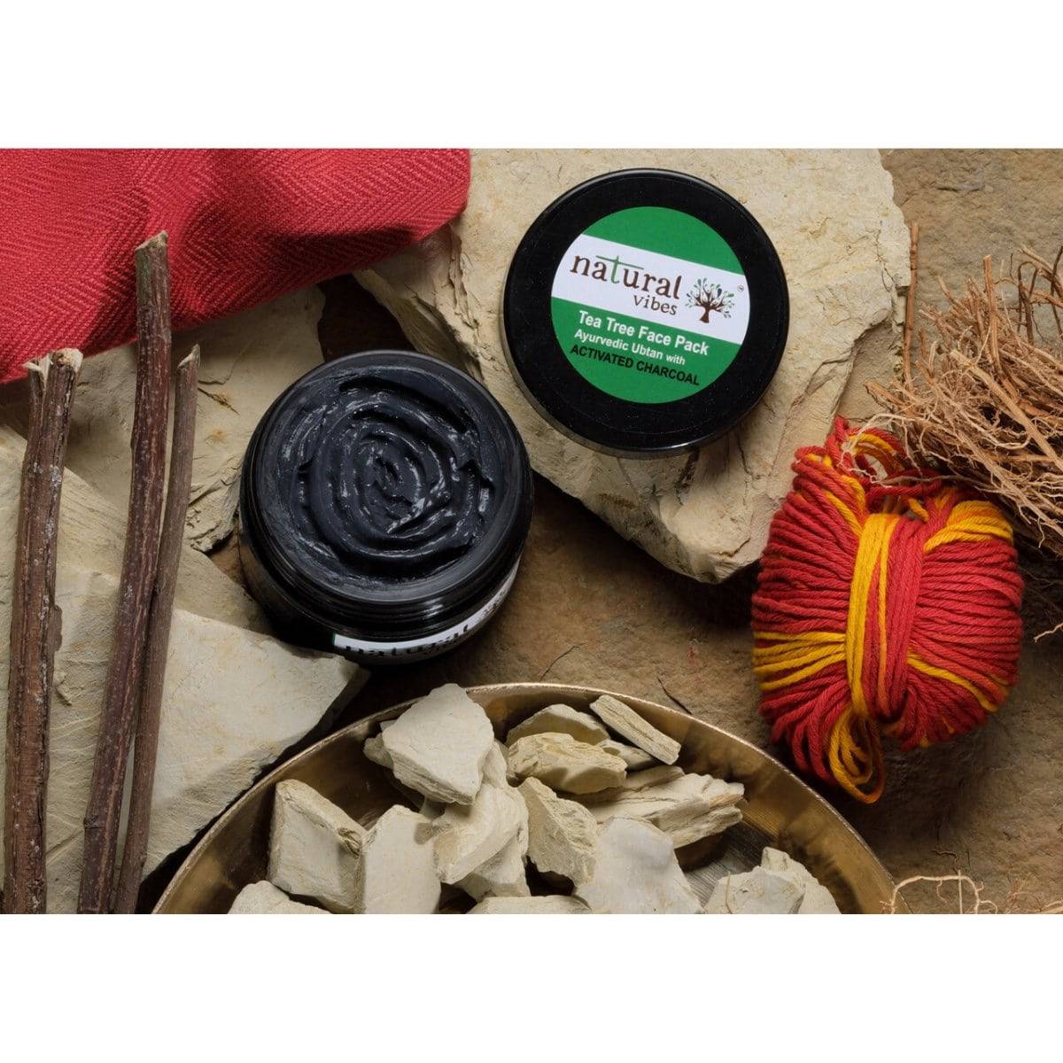 Ayurvedic Tea Tree and Activated Charcoal Face Pack 50g – Face Pack by Natural Vibes available on Brown Living™. . SKU: 063 - 01370 - NV_teatree_charcoal_pack_50g. Img 8.