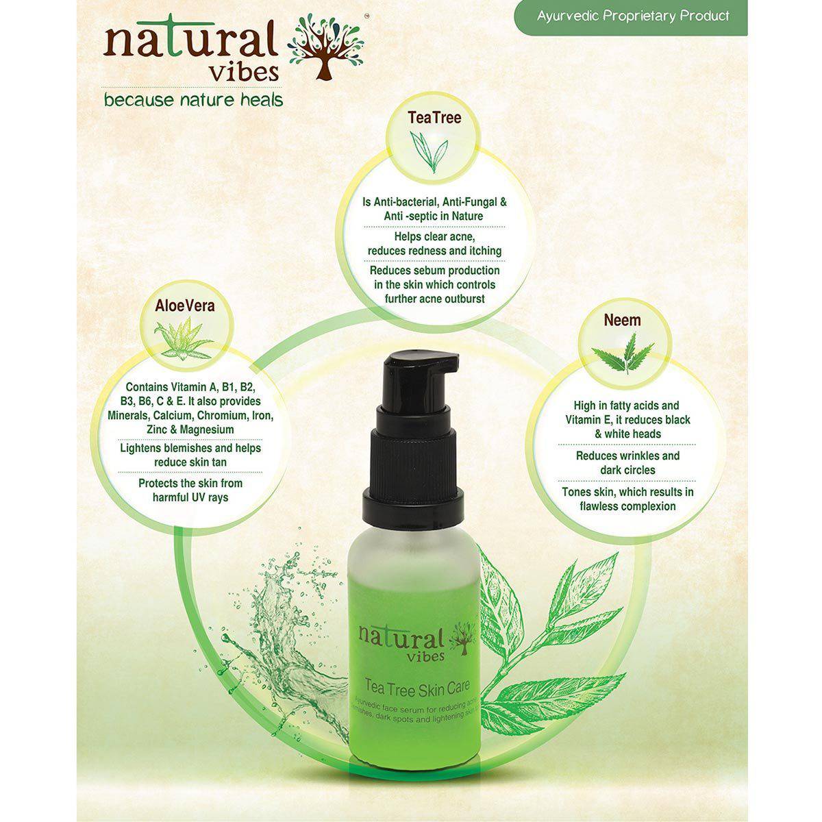 Ayurvedic Tea Tree Skin Repair Serum 30 ml – Face Serum by Natural Vibes available on Brown Living™. . SKU: 063 - 01365 - NV_teatree_skin_serum_30ml. Img 13.