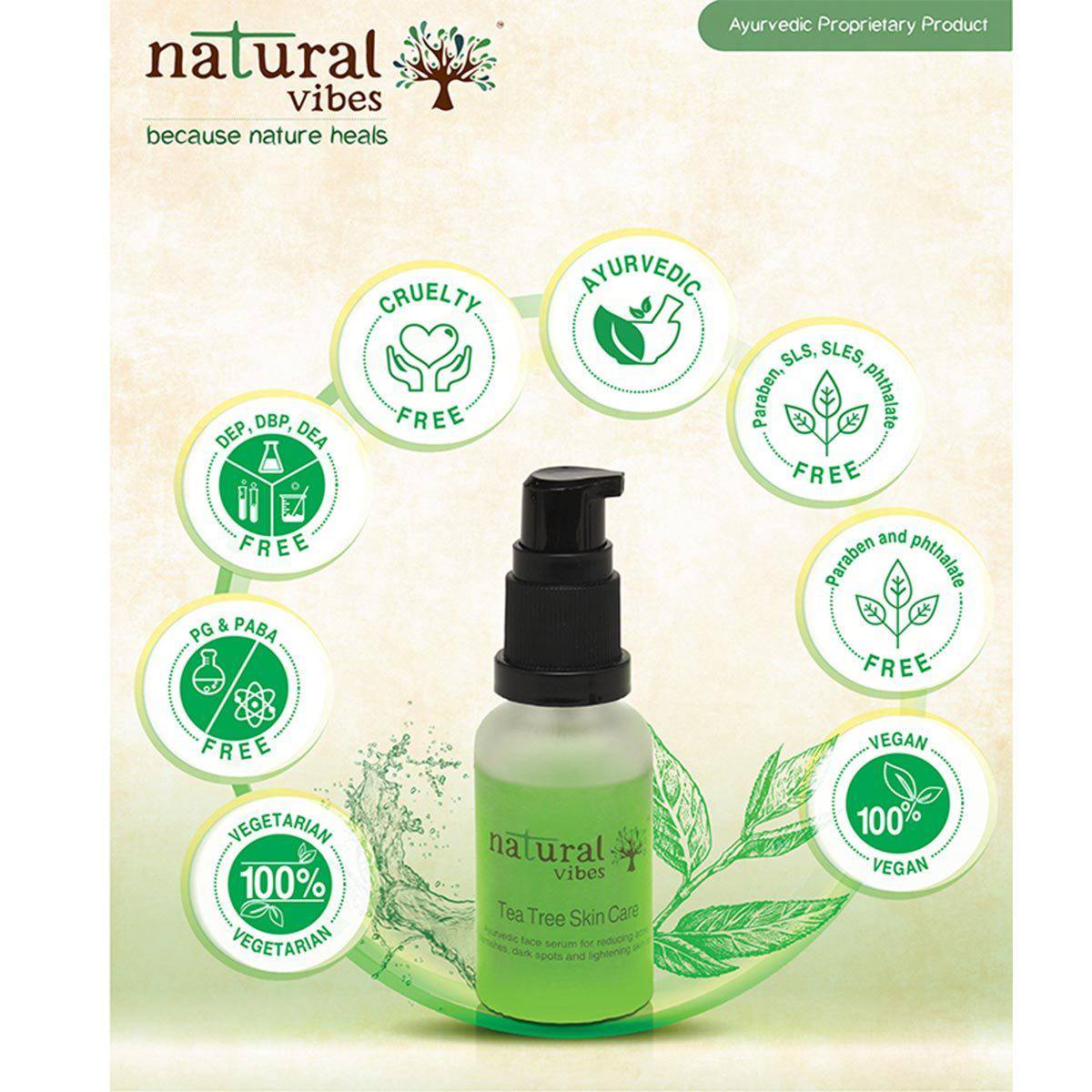 Ayurvedic Tea Tree Skin Repair Serum 30 ml – Face Serum by Natural Vibes available on Brown Living™. . SKU: 063 - 01365 - NV_teatree_skin_serum_30ml. Img 14.