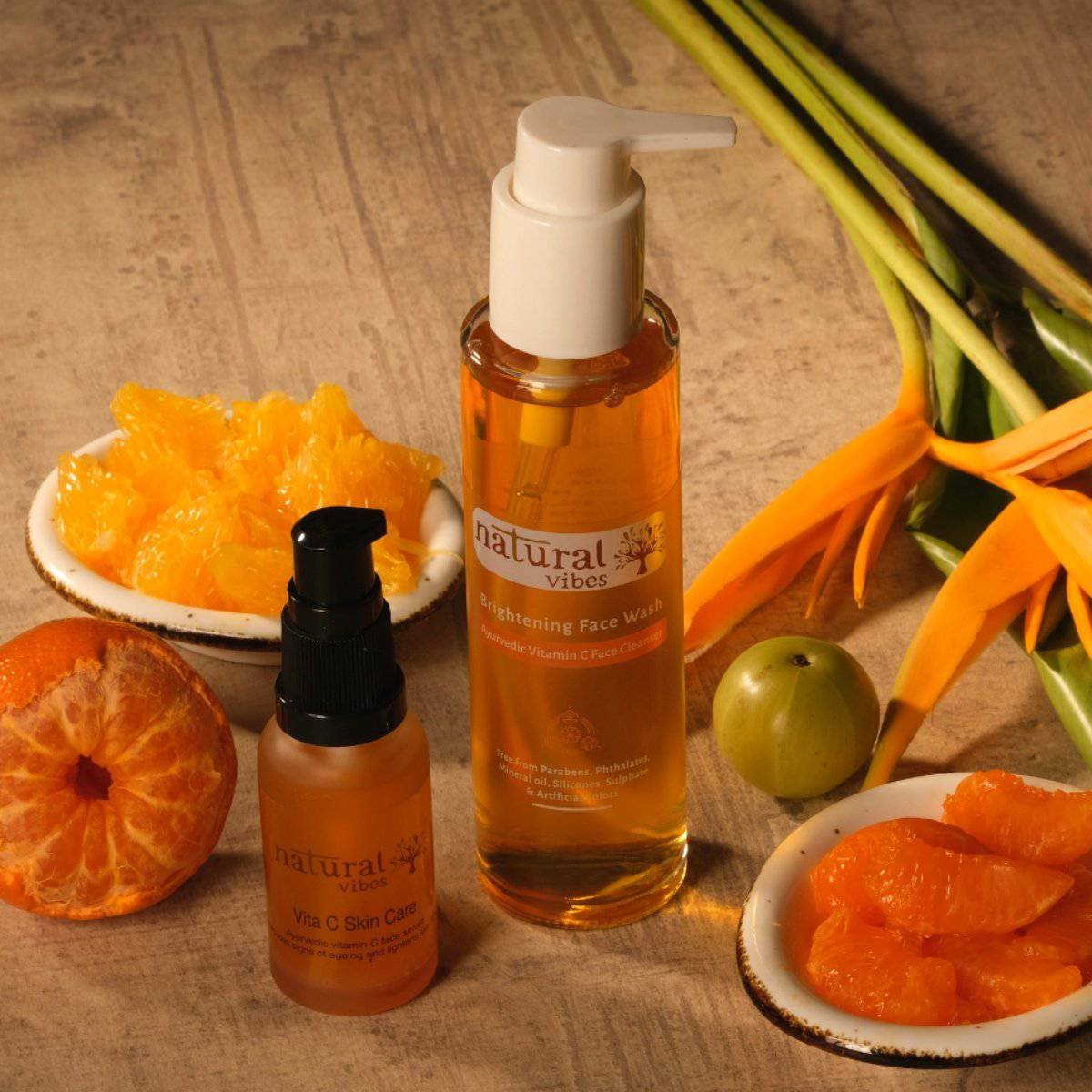 Ayurvedic Vitamin C Brightening Skin Care Regime (Face wash + Serum) – Face Wash by Natural Vibes available on Brown Living™. . SKU: 063 - 01435 - NV_vita_c_bright_skin_regime. Img 2.