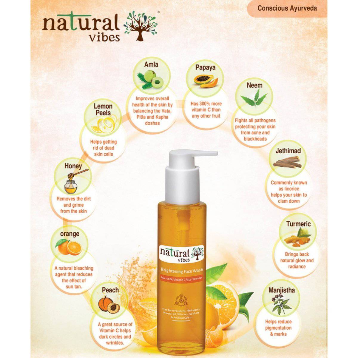 Ayurvedic Vitamin C Skin Repair and Glow Regime (Face wash + Ubtan + Serum) – Face Wash by Natural Vibes available on Brown Living™. . SKU: 063 - 01436 - NV_vitac_skin_repair_glow_regime. Img 6.