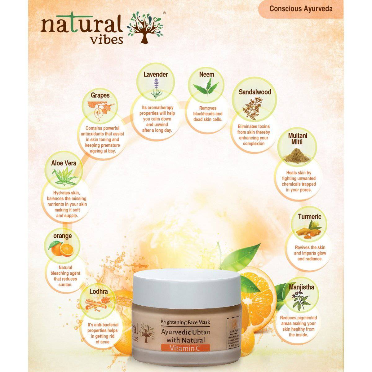 Ayurvedic Vitamin C Skin Repair and Glow Regime (Face wash + Ubtan + Serum) – Face Wash by Natural Vibes available on Brown Living™. . SKU: 063 - 01436 - NV_vitac_skin_repair_glow_regime. Img 7.