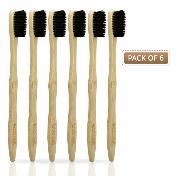 Buy Bamboo Charcoal Toothbrush - Pack Of 6 | Shop Verified Sustainable Tooth Brush on Brown Living™
