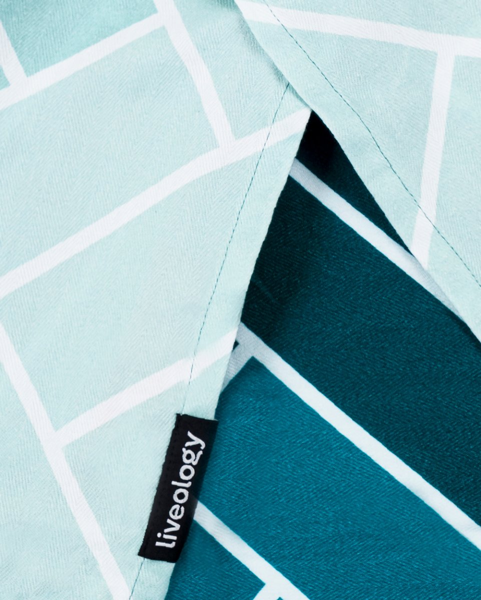 Bamboo & Cotton Blend Printed Bath Towels | Herringbone Aqua – Bath Linens on Brown Living™. SKU: PBT007. Img 4.