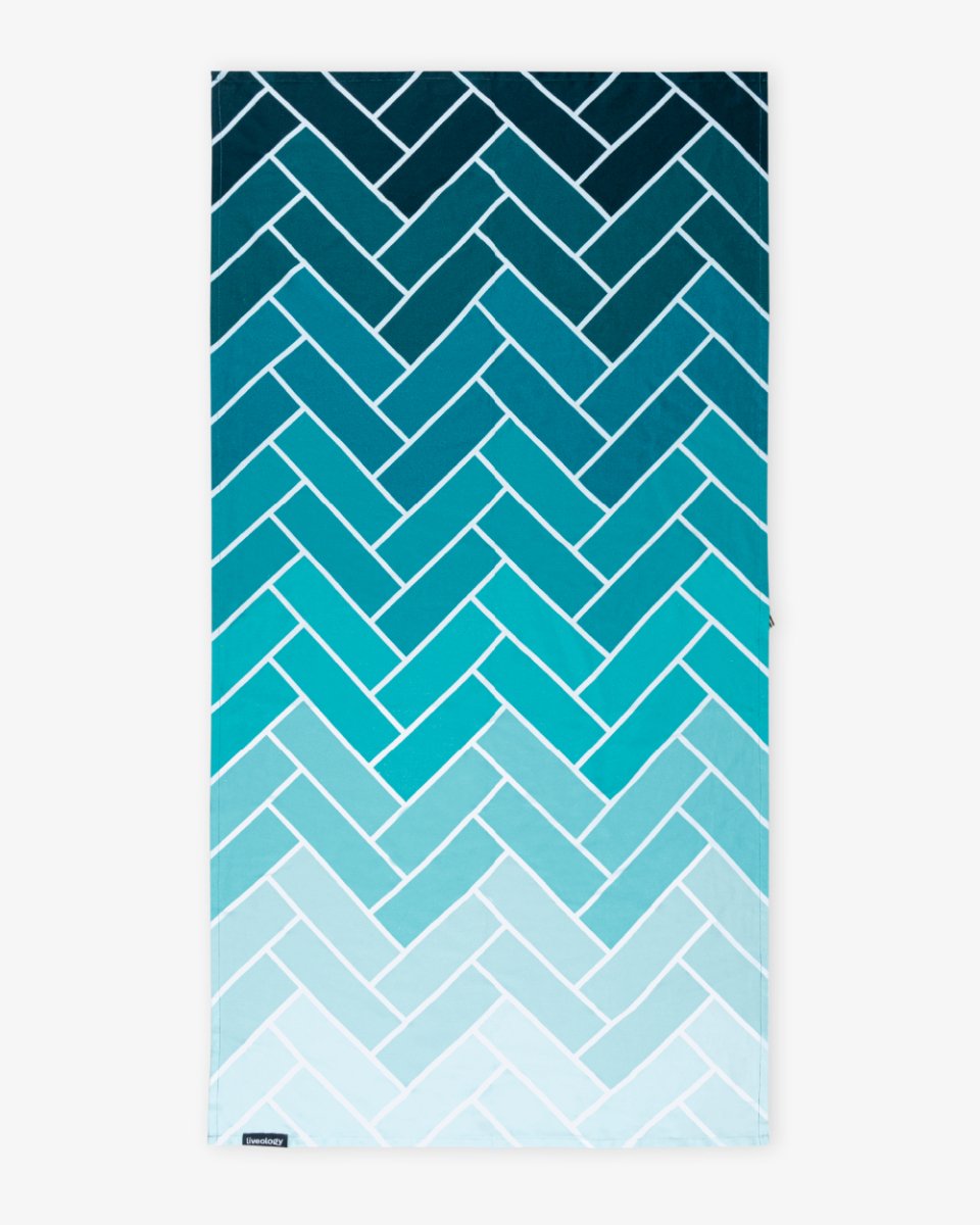 Bamboo & Cotton Blend Printed Bath Towels | Herringbone Aqua – Bath Linens on Brown Living™. SKU: PBT007. Img 1.
