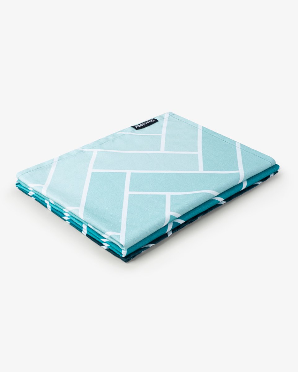 Bamboo & Cotton Blend Printed Bath Towels | Herringbone Aqua – Bath Linens on Brown Living™. SKU: PBT007. Img 5.