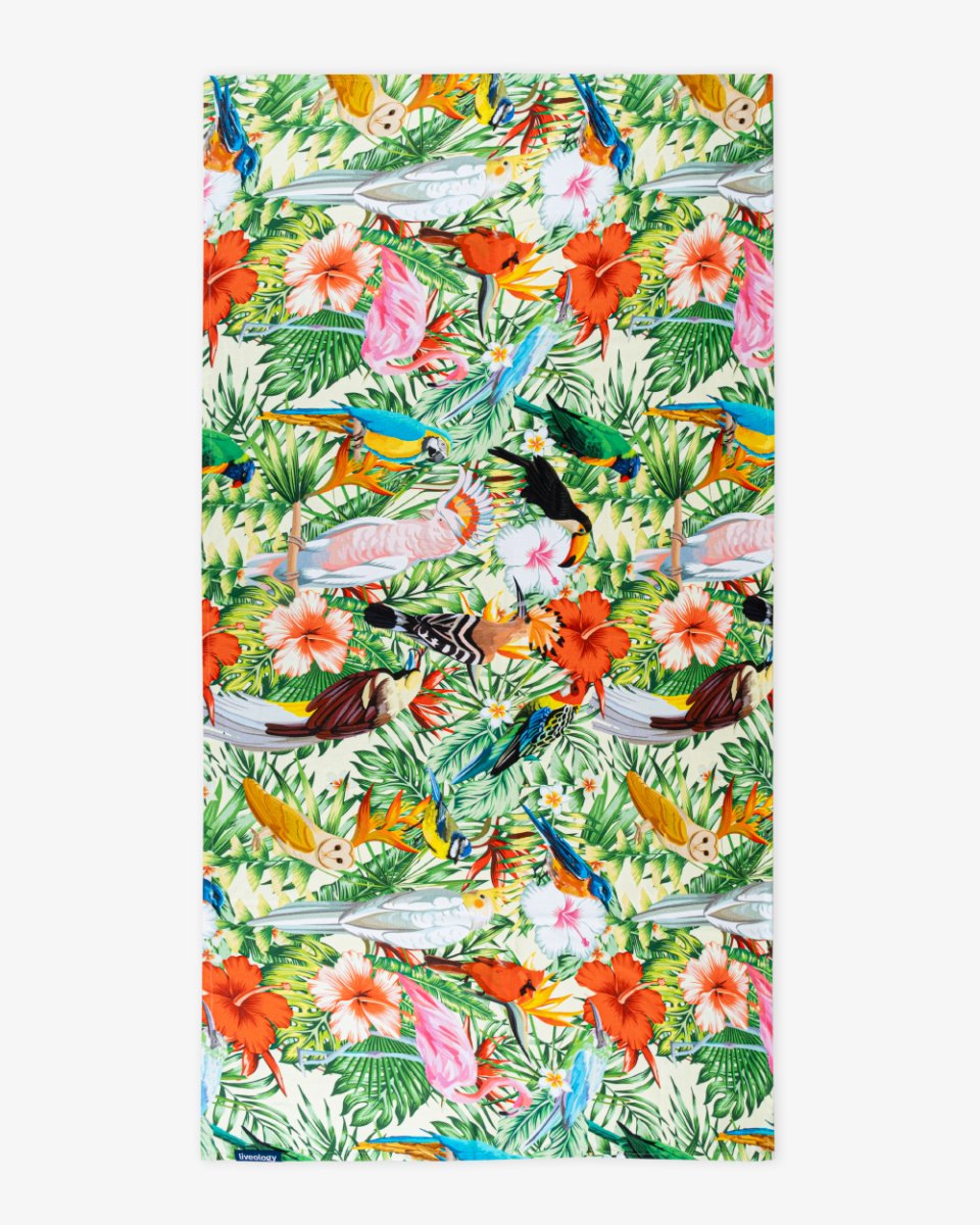 Bamboo & Cotton Blend Printed Beach Towel | Birds of Paradise – Bath Linens on Brown Living™. SKU: PBT003. Img 1.