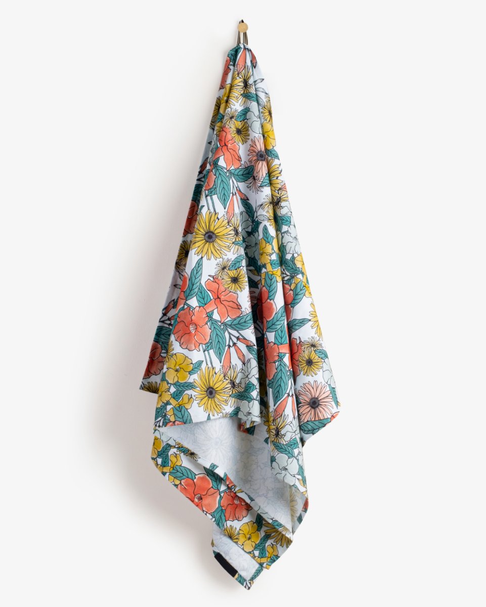 Bamboo & Cotton Blend Printed Beach Towel | Flora – Bath Linens on Brown Living™. SKU: PBT001. Img 3.