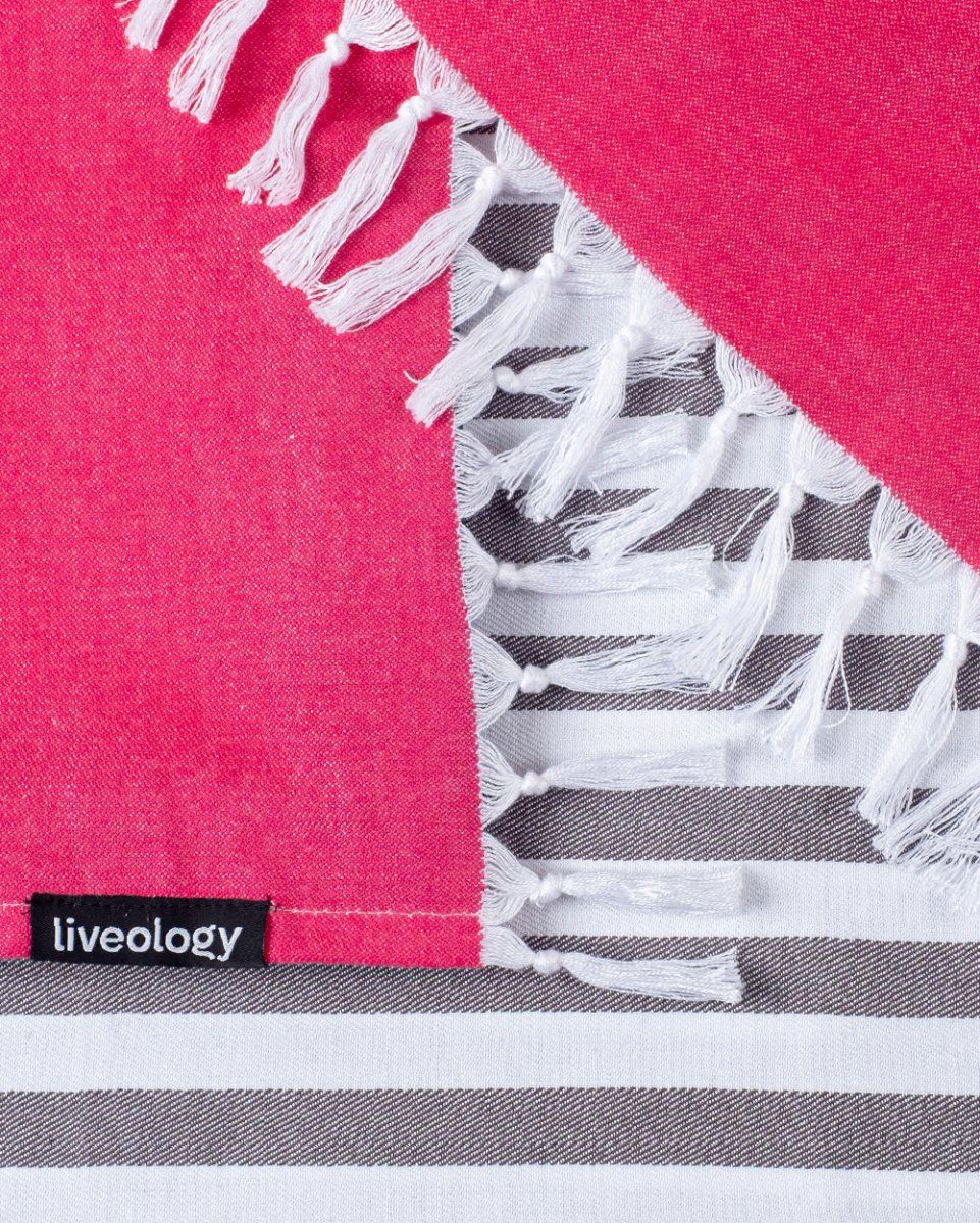 Bamboo & cotton Blend Woven Everyday Towels in Fuschia | Tula Stripe – Bath Linens on Brown Living™. SKU: WBT004. Img 3.