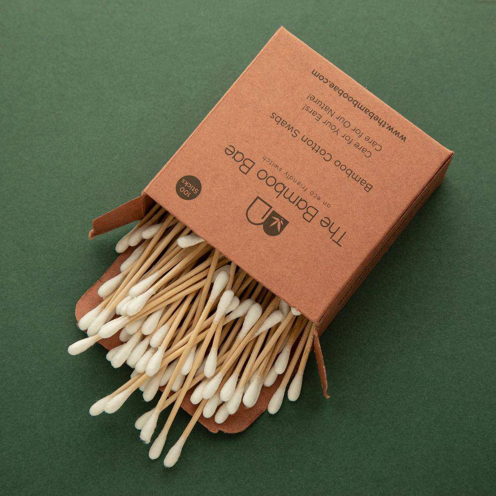 Bamboo Cotton Swabs | 200 Swabs - 100 Sticks | Soft and Gentle Earbuds – Ear Buds on Brown Living™. SKU: TBB - 4. Img 1.