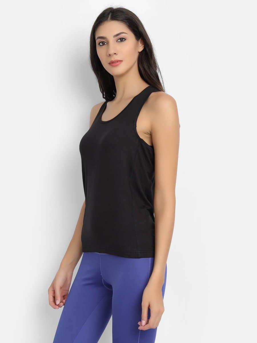 Bamboo Fabric Black Runner Vest – Womens Top on Brown Living™. SKU: 225 - 09642 - BAMBOOLOGY - BTSS21RWST - 31. Img 2.