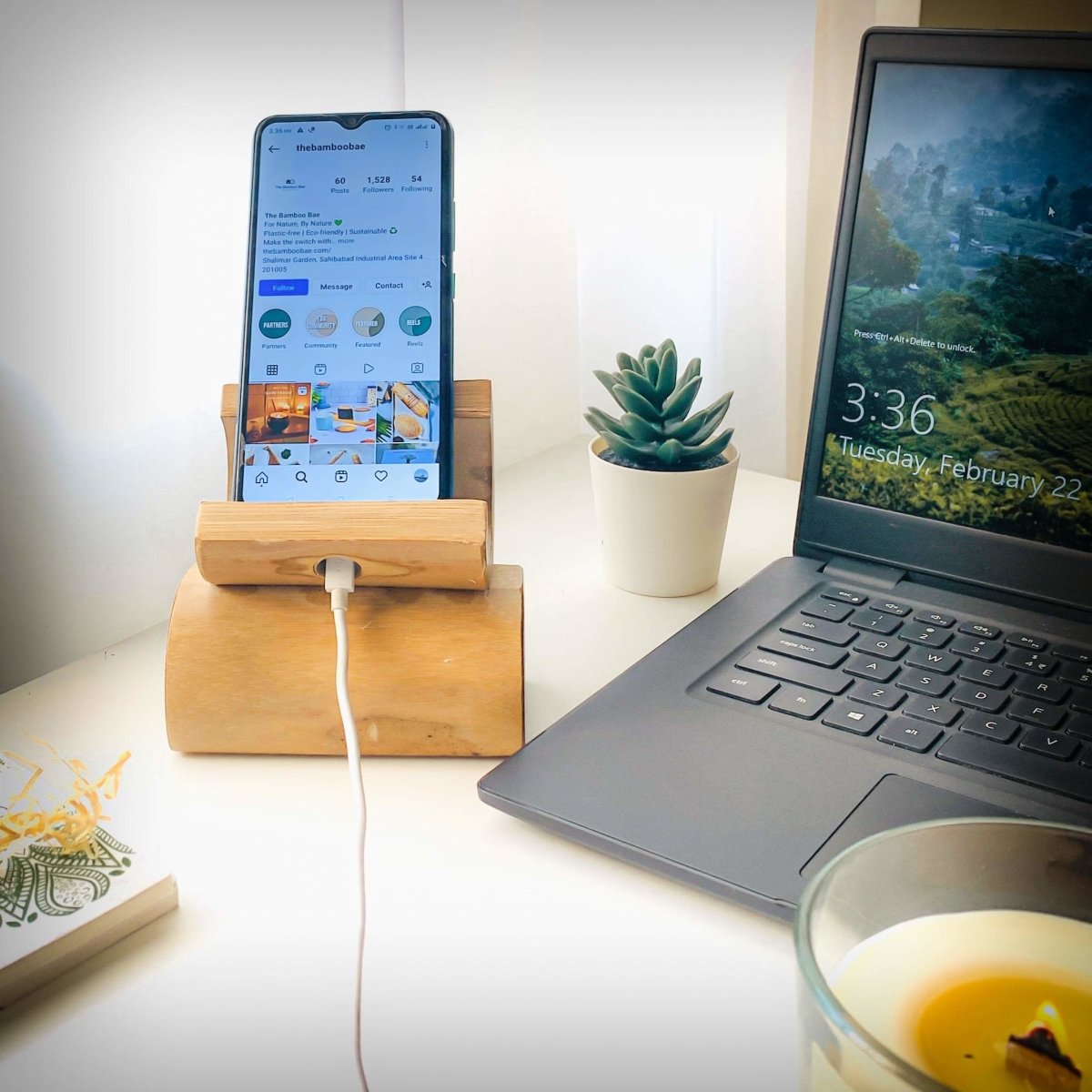 Bamboo Mobile Holder | Charging Dock | Ideal Corporate Gift – Desk Accessories on Brown Living™. SKU: TBB - 8. Img 3.