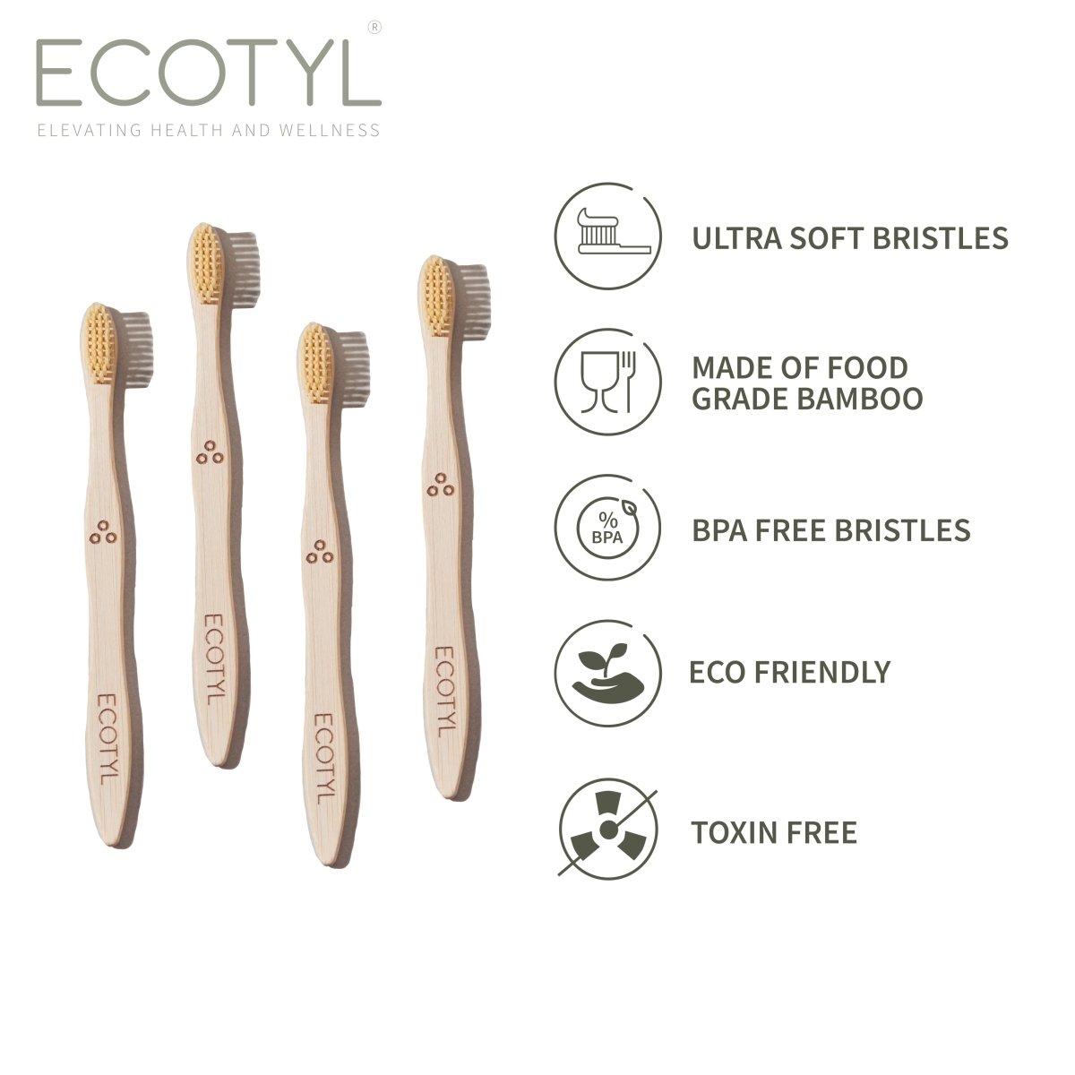 Bamboo Tooth Brush | Ultra Soft Bristles | Set of 4 – Tooth Brush on Brown Living™. SKU: EEFSTB00001_BL8048. Img 3.