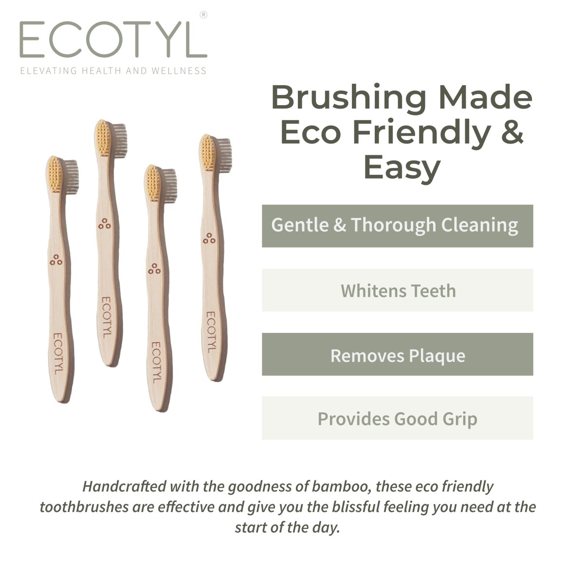 Bamboo Tooth Brush | Ultra Soft Bristles | Set of 4 – Tooth Brush on Brown Living™. SKU: EEFSTB00001_BL8048. Img 2.