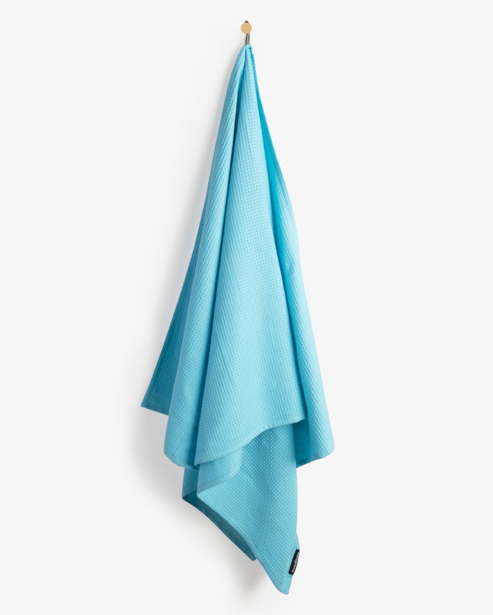 Bath, Hand & Face Towel | Sorrento Waffle Aqua - Set of 3 – Bath Linens on Brown Living™. SKU: WBS002. Img 12.