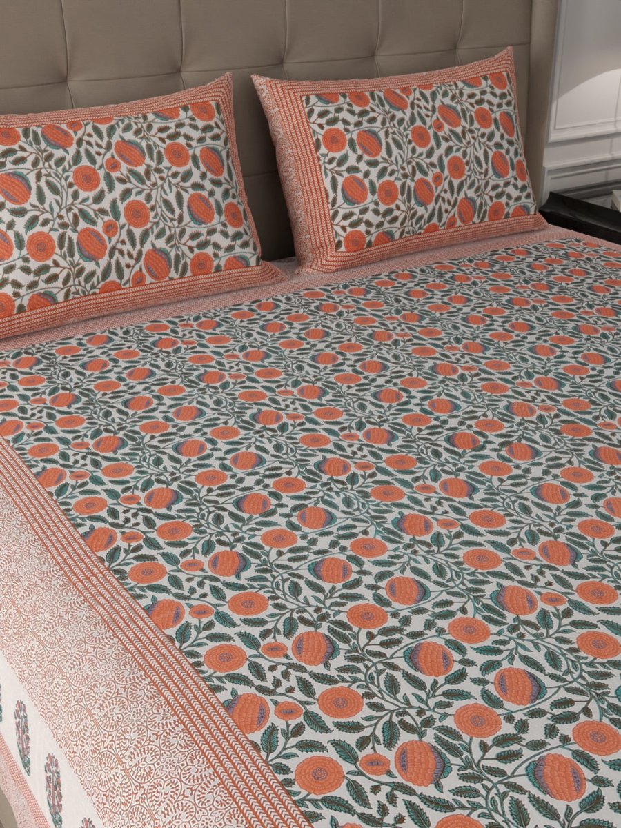 Beige Elegant Hand Block Paisley Print Cotton Super King Size Bedding Set | Verified Sustainable by Brown Living™