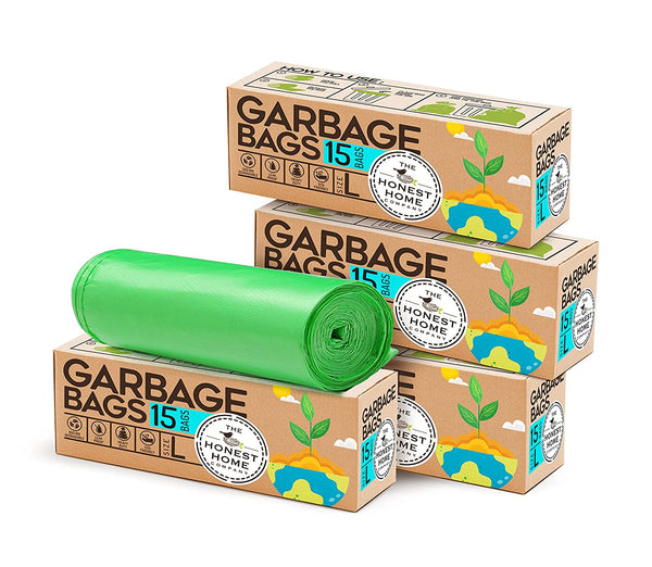Biodegradable Large Garbage Bags- 60 Bags (15 x 4 Rolls)- Green | Verified Sustainable Cleaning Supplies on Brown Living™