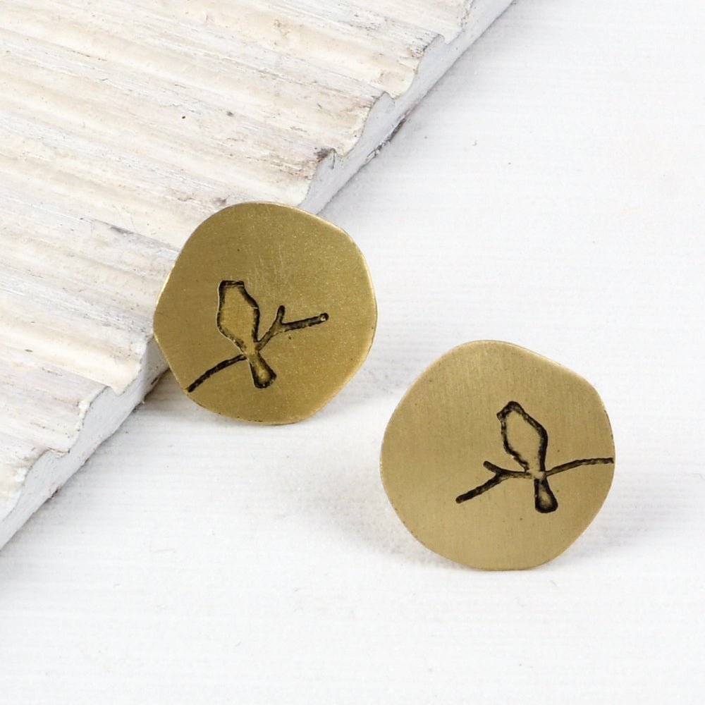 Bird Brass Handcrafted Stud Earrings | Verified Sustainable by Brown Living™