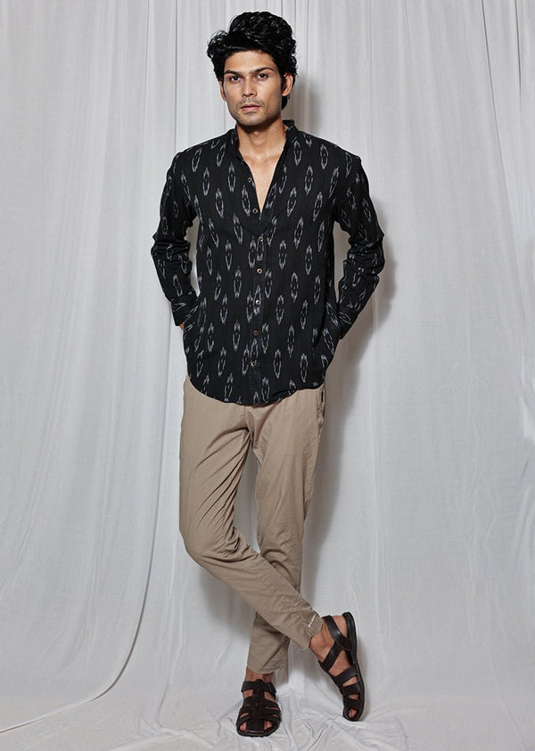 Buy Black Handloom Ikat Shirt | Shop Verified Sustainable Mens Shirt on Brown Living™