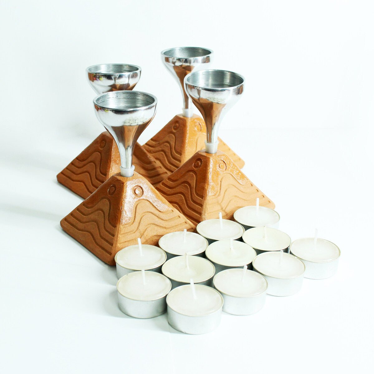Bliss Pyramid Aluminum Candle Holder - Set of 4 with Free 4 Soywax Tealights | Verified Sustainable by Brown Living™