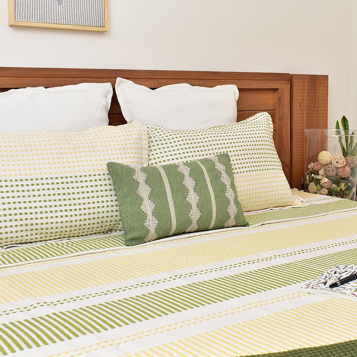 Bliss Stripes Cotton Bedcover Set (1 Bedcover + 2 Pillow Covers) | Verified Sustainable by Brown Living™