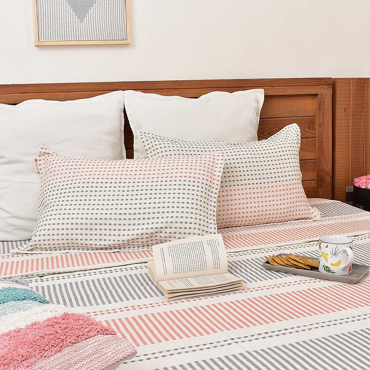 Bliss Stripes Cotton Bedcover Set (1 Bedcover + 2 Pillow Covers) | Verified Sustainable by Brown Living™
