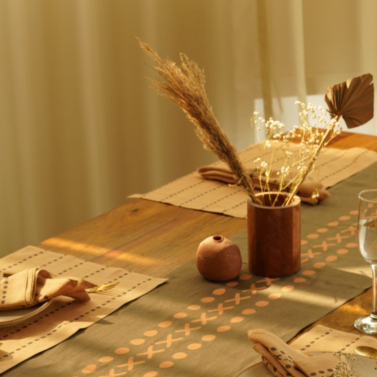 Block Printed Table Runner - Kaincha | Pure Hemp – Table Linens on Brown Living™. SKU: PRA035TR. Img 3.