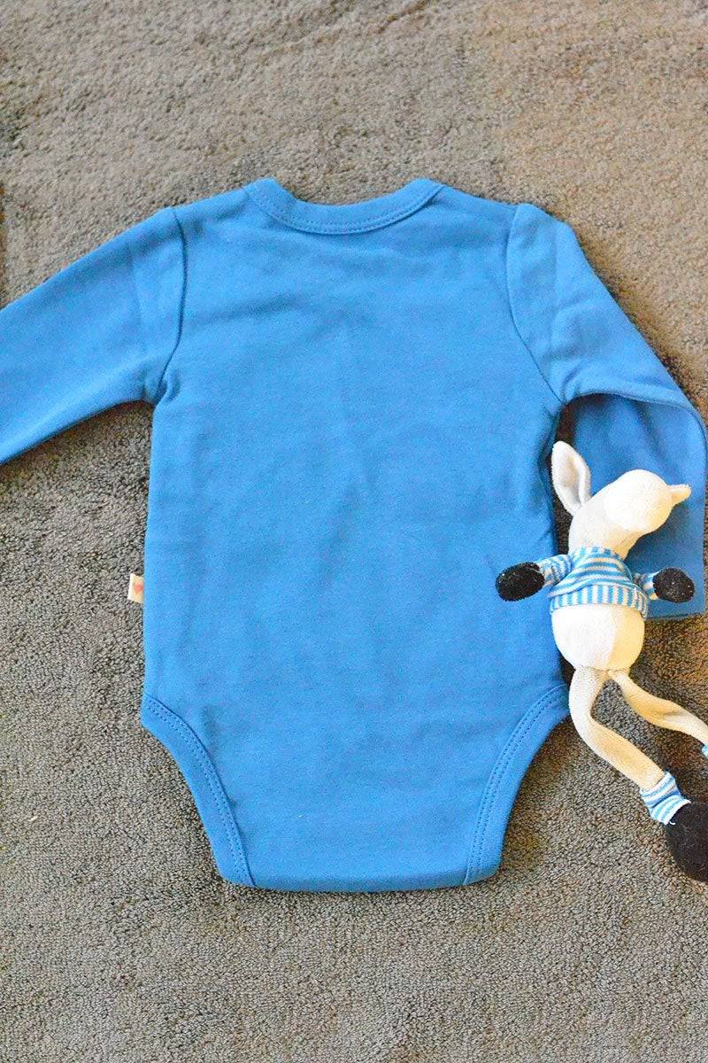 Blue Unisex Full Sleeve Kimono Onesie In Organic Cotton | Verified Sustainable by Brown Living™