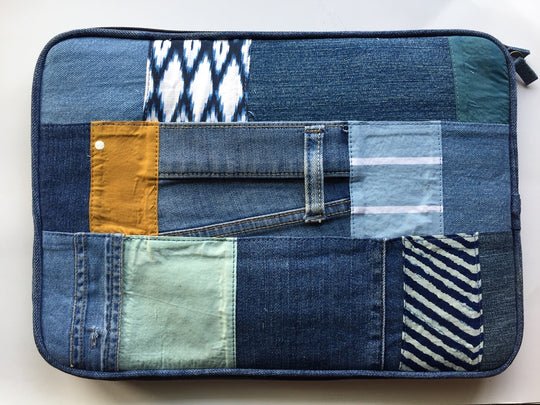 Buy Blues Denim Patchwork Laptop sleeve | Shop Verified Sustainable Tech Accessories on Brown Living™