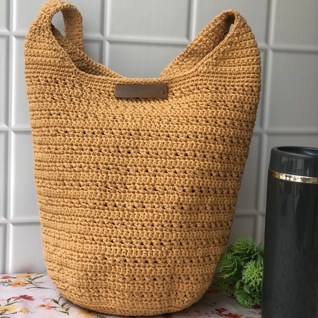 Crochet Hobo Unisex Bag in Honey Foam Brown | Verified Sustainable by Brown Living™