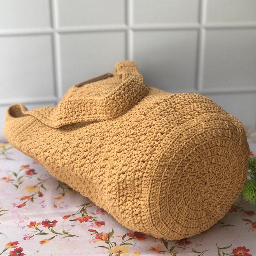 Crochet Hobo Unisex Bag in Honey Foam Brown | Verified Sustainable by Brown Living™