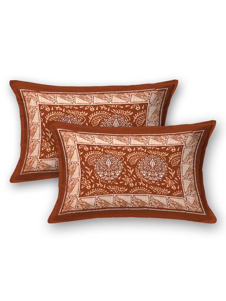 Interiors Hand Block Printed Cotton Queen Size Bedding Set | Verified Sustainable by Brown Living™