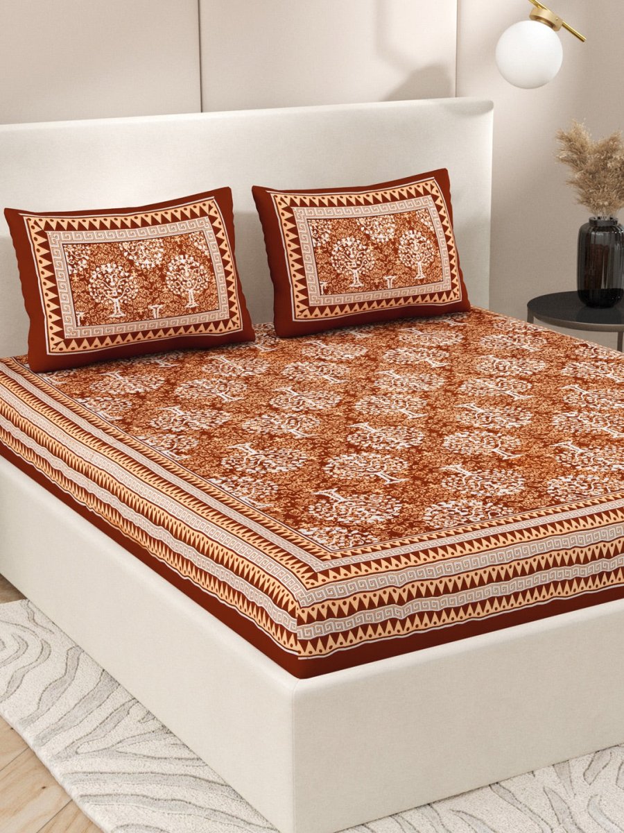 Interiors Hand Block Printed Cotton Queen Size Bedding Set | Verified Sustainable by Brown Living™