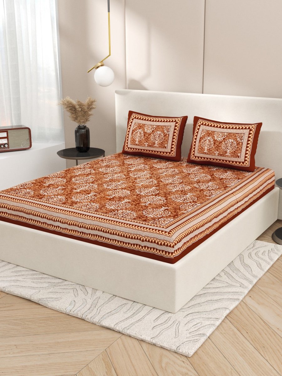 Interiors Hand Block Printed Cotton Queen Size Bedding Set | Verified Sustainable by Brown Living™