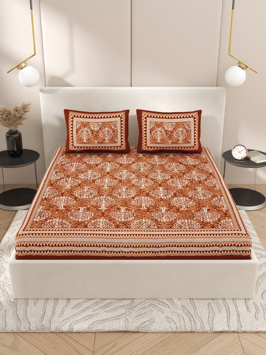 Interiors Hand Block Printed Cotton Queen Size Bedding Set | Verified Sustainable by Brown Living™