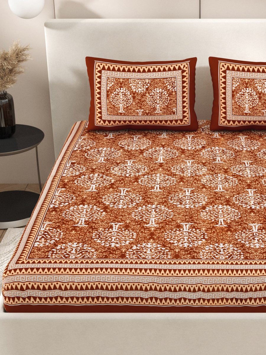 Interiors Hand Block Printed Cotton Queen Size Bedding Set | Verified Sustainable by Brown Living™