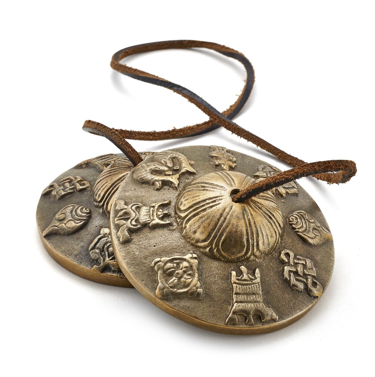 Buddhist Tingsha Bells - Handcrafted with Tibetan Symbols - 7cm | Verified Sustainable by Brown Living™