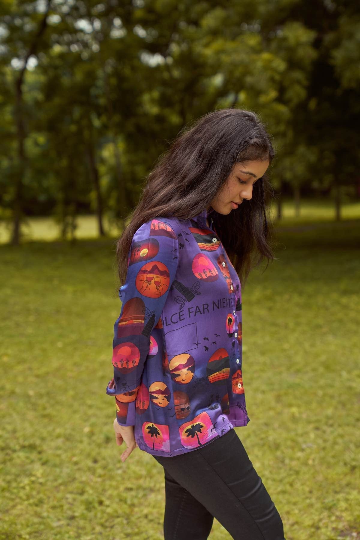 By The Ocean - Modal Satin Printed Shirt – Womens Shirt on Brown Living™. SKU: TCC - LDV - 071119. Img 2.