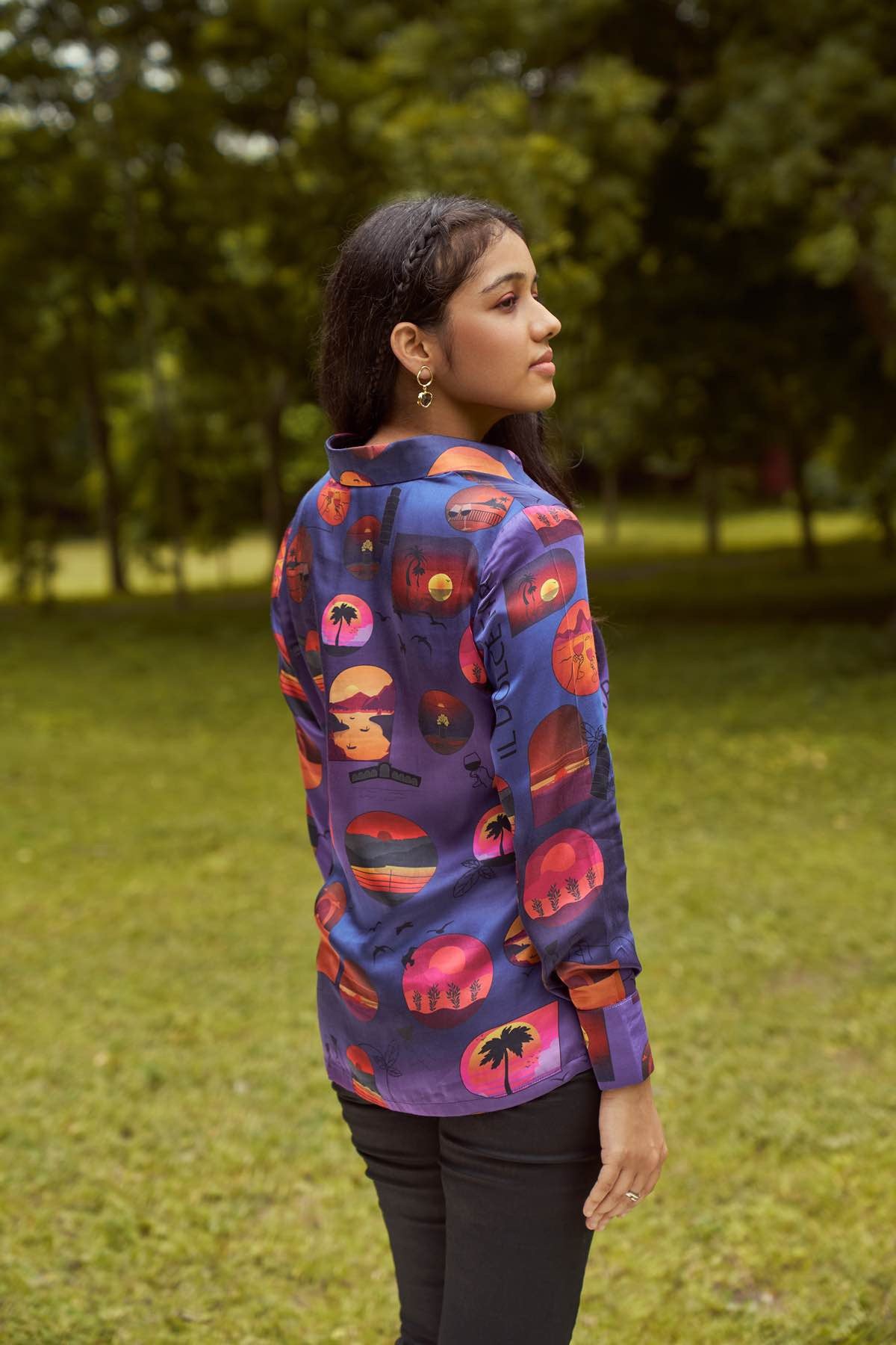 By The Ocean - Modal Satin Printed Shirt – Womens Shirt on Brown Living™. SKU: TCC - LDV - 071119. Img 3.