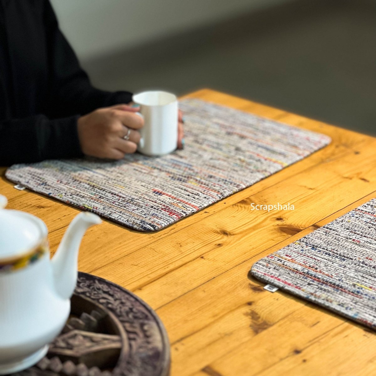 Charcha Table Placement set of 2 | Upcycled newspaper textile | Verified Sustainable by Brown Living™