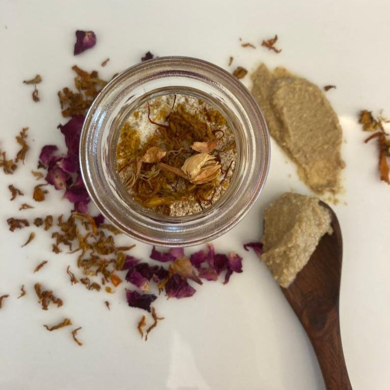 Clarifying Ubtan Made with Almond, Oats and Gram Flour – Body Scrub on Brown Living™. SKU: AM1011. Img 2.