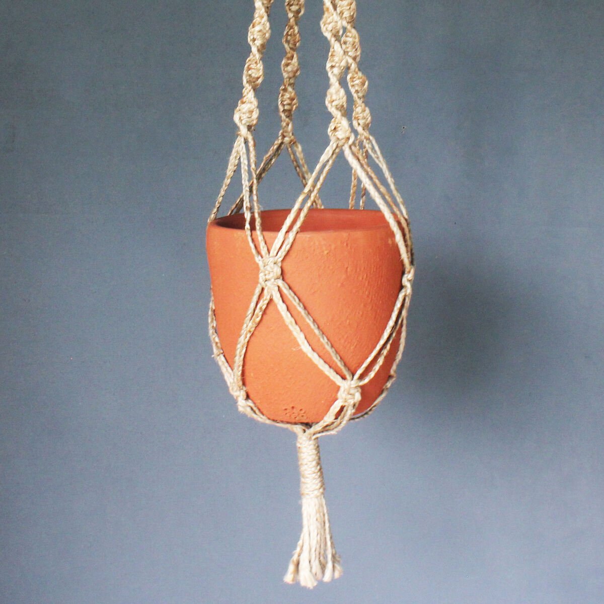 Classic Terracotta Planter with Jute Macrame Hanger Design 2 | Verified Sustainable by Brown Living™