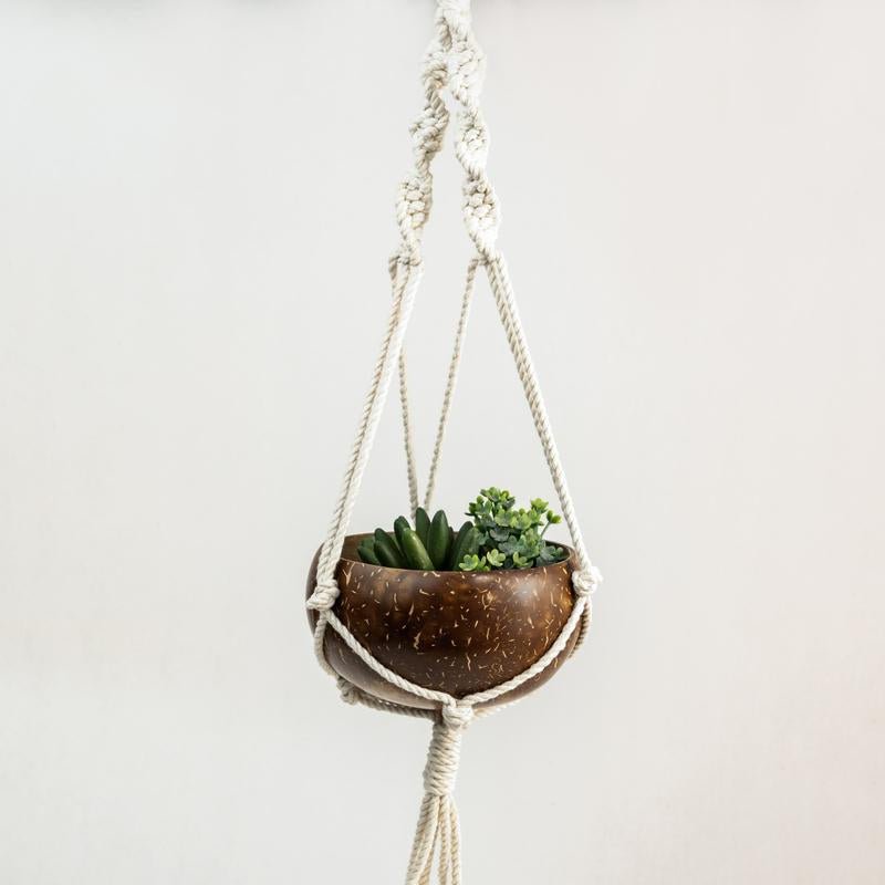 Coconut Shell Macrame Plant Hanger Pot for Indoor Outdoors