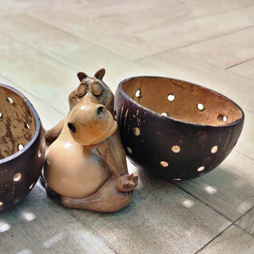 Coconut Shell Tea light Holder | Candle holder – Candles & Fragrances by GreenFootPrint available on Brown Living™. Set of 2 . SKU: CDiyaHolder - Set - of - 2. Img 3.