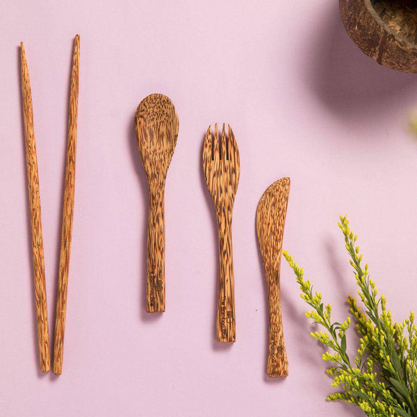 Buy Coconut Wood Cutlery | Spoon Fork Chopsticks Knife | Shop Verified Sustainable Cutlery Kit on Brown Living™
